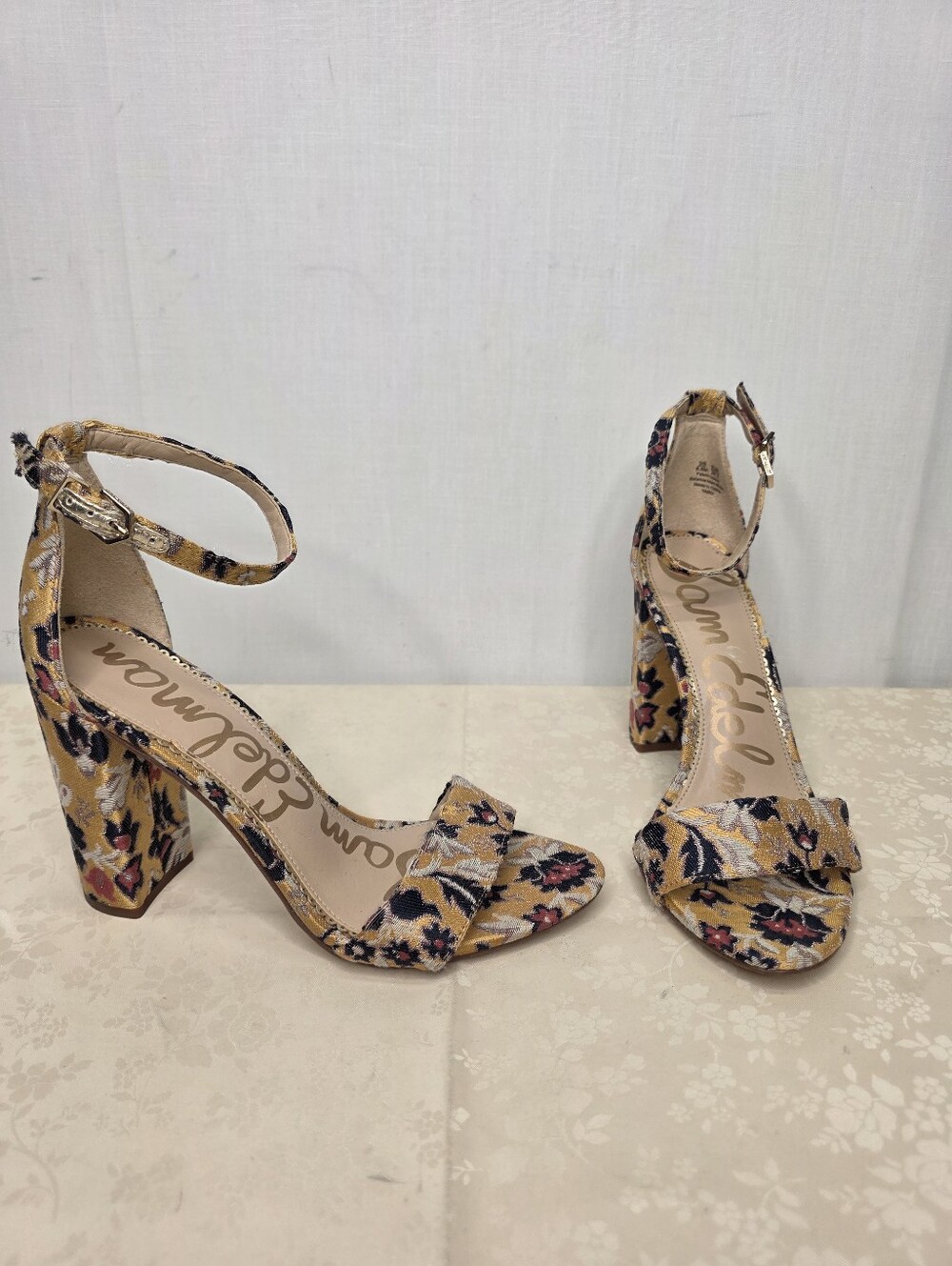 Sam Edelman Yaro Floral Brocade Jacquard Ankle Strap Heels 8.5